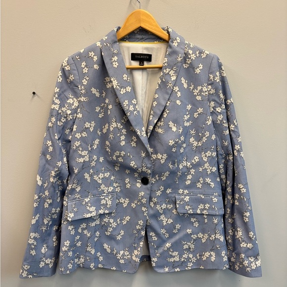 NWOT Talbots size 6 blazer Floral jacquard Jacket Blue White - Picture 2 of 14